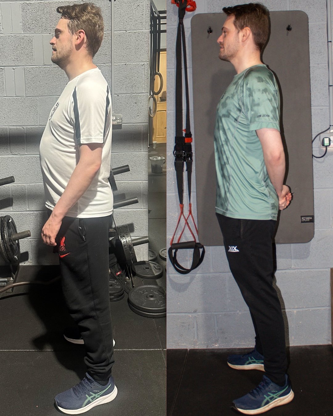 Member progress before and after training at GymSpace, side view
