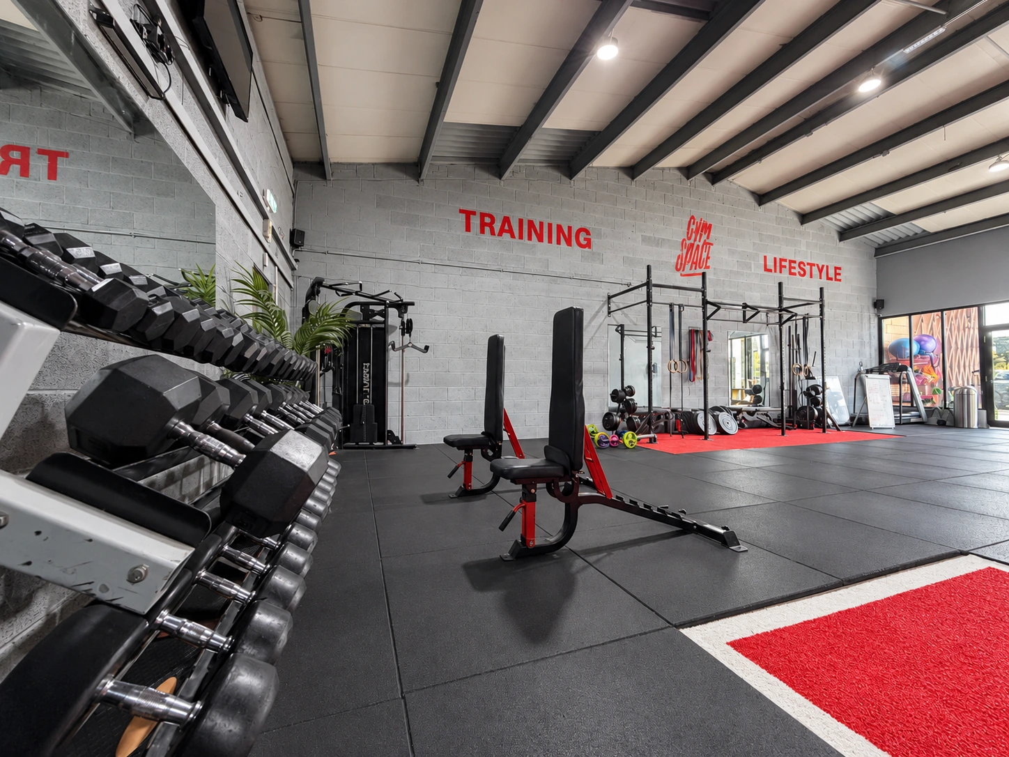 Dumbbells, benches and strength equipment at GymSpace