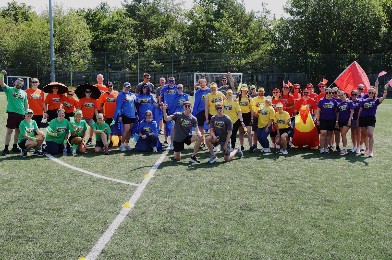 The GymSpace Games teams together in their colourful team outfits